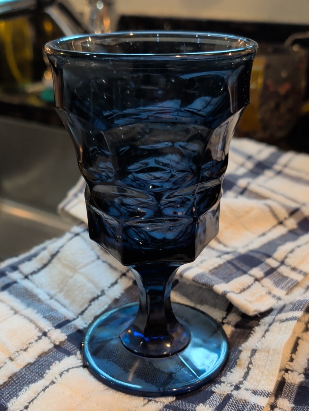 Blue stemmed Glass Goblets - Set of 4